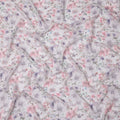 White Pastel Floral Printed Viscose Georgette Fabric with Lilac, Pink & Lavender Blossoms, Soft Flowing Texture, 110 Cms Width, Made in India-D25870
