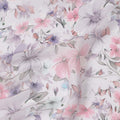 White Pastel Floral Printed Viscose Georgette Fabric with Lilac, Pink & Lavender Blossoms, Soft Flowing Texture, 110 Cms Width, Made in India-D25870