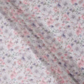 White Pastel Floral Printed Viscose Georgette Fabric with Lilac, Pink & Lavender Blossoms, Soft Flowing Texture, 110 Cms Width, Made in India-D25870
