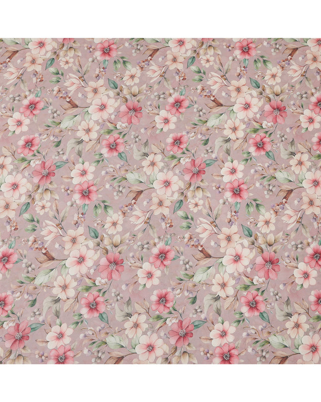 Dusty Pink and Cream Floral Printed Viscose Georgette Fabric with Soft Green Leaf Detailing and Pastel Bloom Motifs, 110 Cms Width, Made in India-D25875 Regal Fabrics