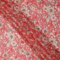Coral Red and Beige Floral Printed Viscose Georgette Fabric with Soft Green Leaf Motifs and Delicate Bloom Design, 110 Cms Width, Made in India-D25877