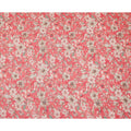 Coral Red and Beige Floral Printed Viscose Georgette Fabric with Soft Green Leaf Motifs and Delicate Bloom Design, 110 Cms Width, Made in India-D25877