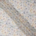 White and Yellow Floral Printed Viscose Georgette Fabric with Soft Grey Blossoms and Pastel Leaf Accents, 110 Cms Width, Made in India-D25878