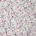 White and Lavender Floral Printed Viscose Georgette Fabric with Pink Bloom Accents and Grey Leaf Detailing, 110 Cms Width, Made in India-D25876