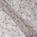 White and Lavender Floral Printed Viscose Georgette Fabric with Pink Bloom Accents and Grey Leaf Detailing, 110 Cms Width, Made in India-D25876