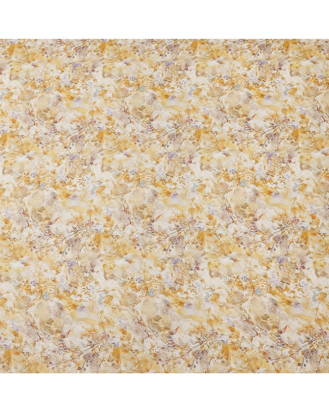 Mustard Yellow and Beige Abstract Floral Printed Viscose Georgette Fabric with Subtle Pastel Accents and Leafy Design, 110 Cms Width, Made in India-D25883 Regal Fabrics