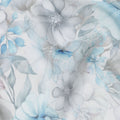 Grey and Aqua Blue Floral Printed Viscose Georgette Fabric with Soft Pastel Blossoms and Leafy Detailing, 110 Cms Width, Made in India-D25871