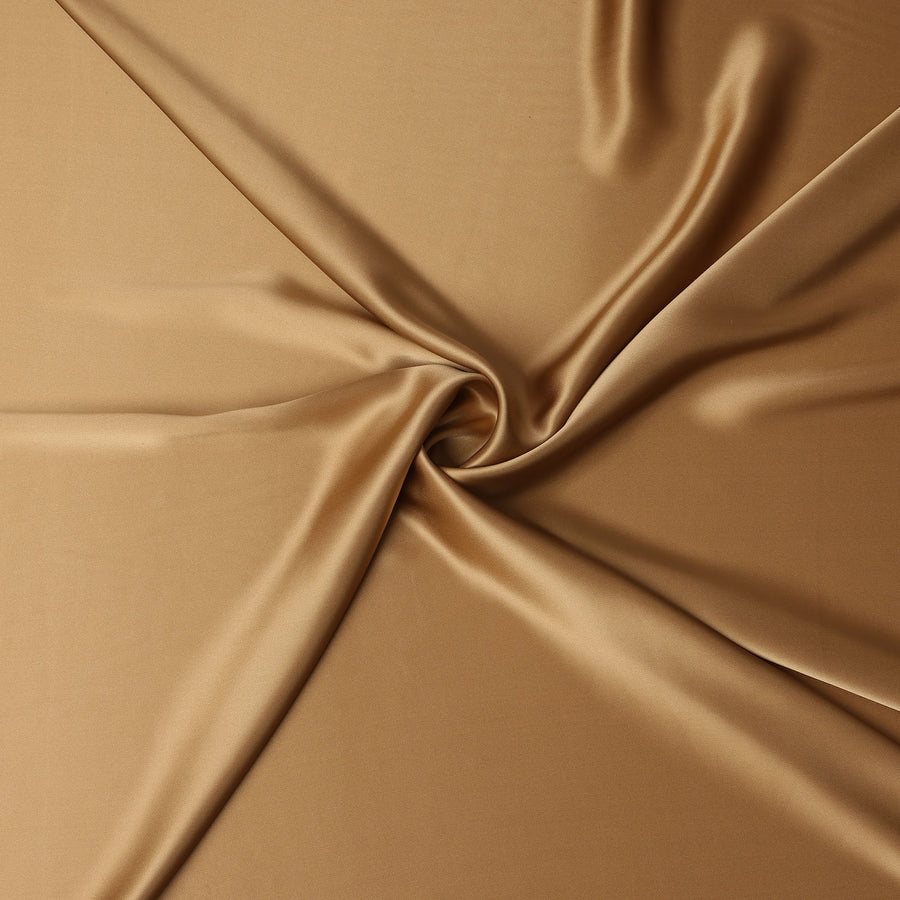 Golden Beige Premium Pure Silk Satin Fabric with Smooth Glossy Finish and Fluid Drape, 110 Cms Width, Made in China-D25920