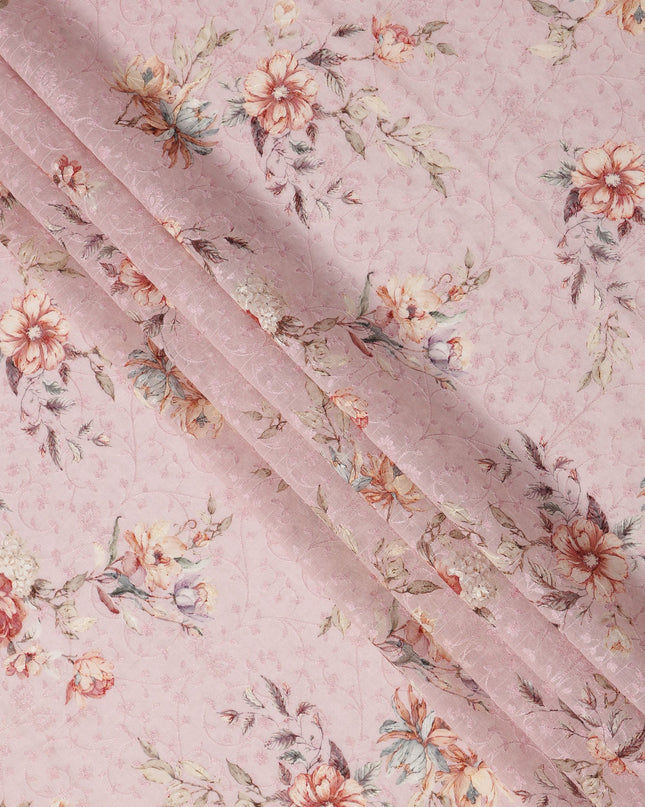 Baby Pink Floral Printed Viscose Cotton Fabric, 110 Cms Width, India-D24824