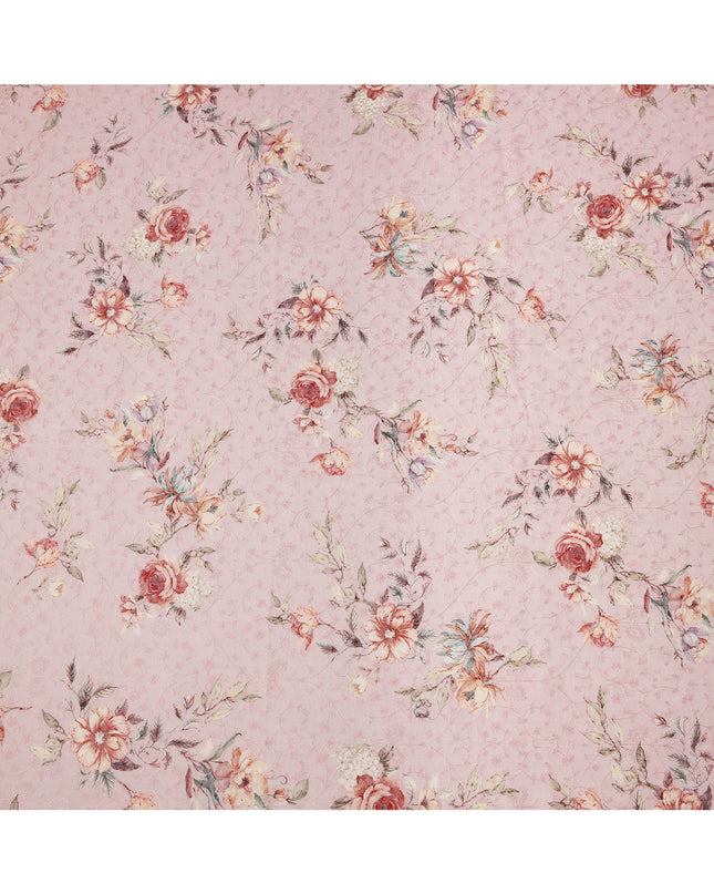 Baby Pink Floral Printed Viscose Cotton Fabric, 110 Cms Width, India-D24824