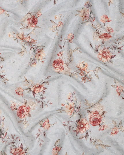 Light Blue Floral Printed Viscose Cotton Fabric, 110 Cms Width, India-D24823
