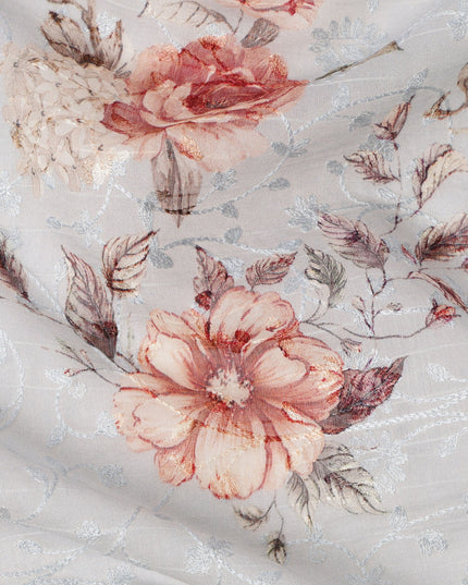 Light Blue Floral Printed Viscose Cotton Fabric, 110 Cms Width, India-D24823