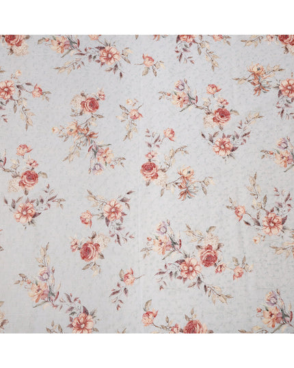 Light Blue Floral Printed Viscose Cotton Fabric, 110 Cms Width, India-D24823