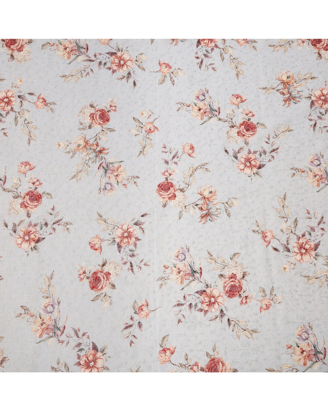 Light Blue Floral Printed Viscose Cotton Fabric, 110 Cms Width, India-D24823