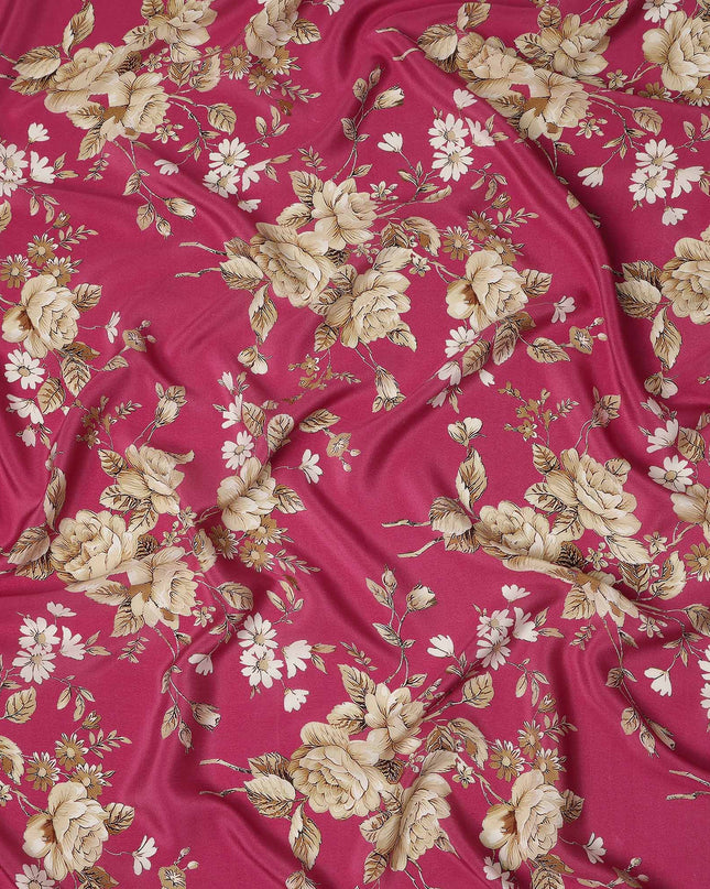 Red Floral Pure Silk Crepe Fabric 110cm - 1104751