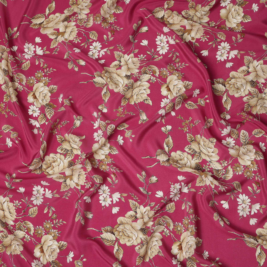 Red Floral Pure Silk Crepe Fabric 110cm - 1104751