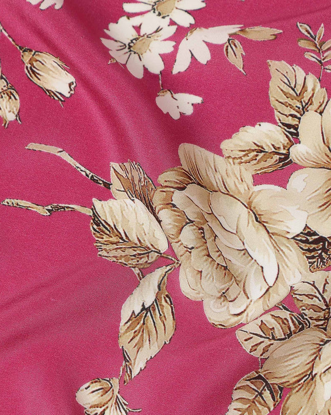 Red Floral Pure Silk Crepe Fabric 110cm - 1104751
