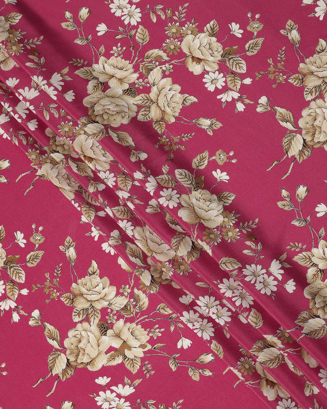 Red Floral Pure Silk Crepe Fabric 110cm - 1104751
