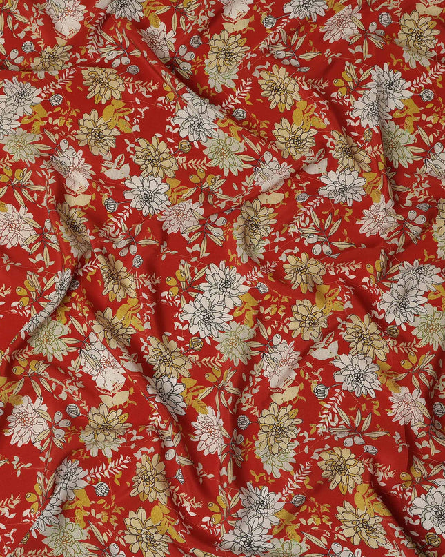 Red Floral Pure Silk Crepe Fabric 110cm - 1104805