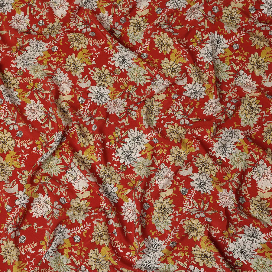 Red Floral Pure Silk Crepe Fabric 110cm - 1104805