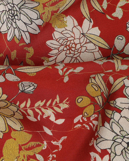 Red Floral Pure Silk Crepe Fabric 110cm - 1104805