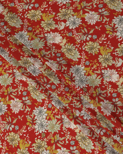 Red Floral Pure Silk Crepe Fabric 110cm - 1104805
