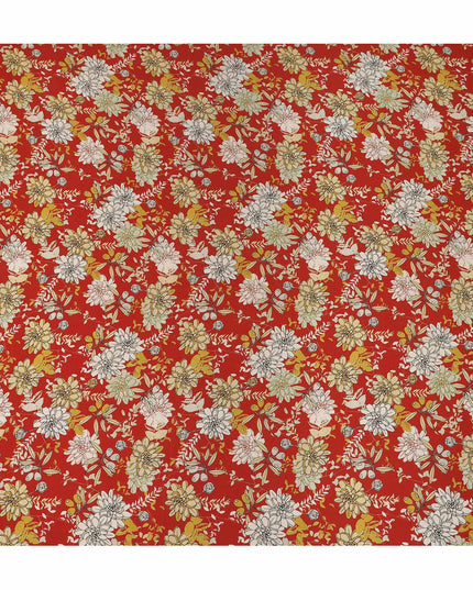 Red Floral Pure Silk Crepe Fabric 110cm - 1104805
