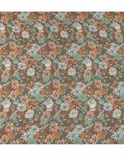 Brown Floral Pure Silk Crepe Fabric 110cm - 1104812