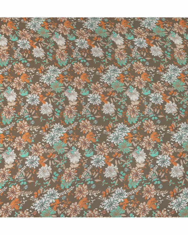 Brown Floral Pure Silk Crepe Fabric 110cm - 1104812