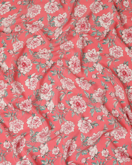 Pink Floral Pure Silk Crepe Fabric 110cm - 1104836