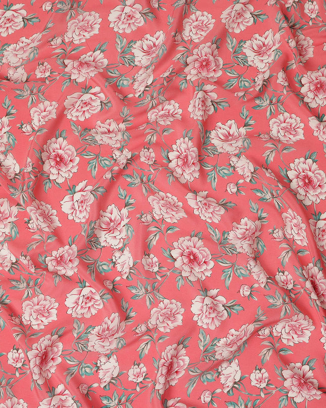 Pink Floral Pure Silk Crepe Fabric 110cm - 1104836