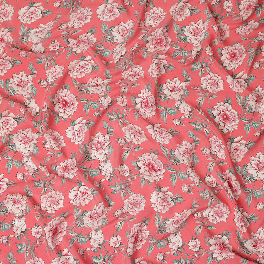 Pink Floral Pure Silk Crepe Fabric 110cm - 1104836