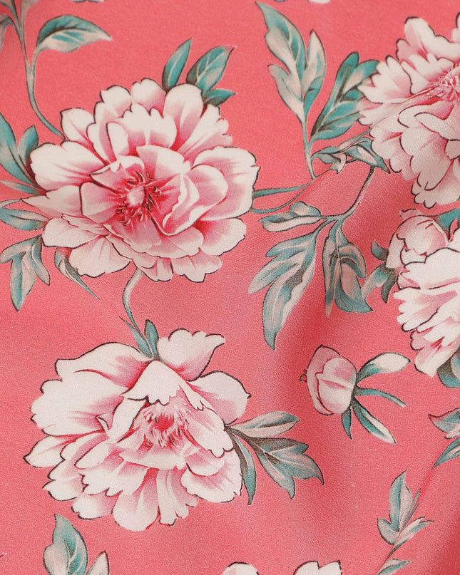 Pink Floral Pure Silk Crepe Fabric 110cm - 1104836