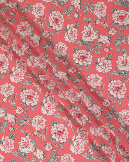 Pink Floral Pure Silk Crepe Fabric 110cm - 1104836