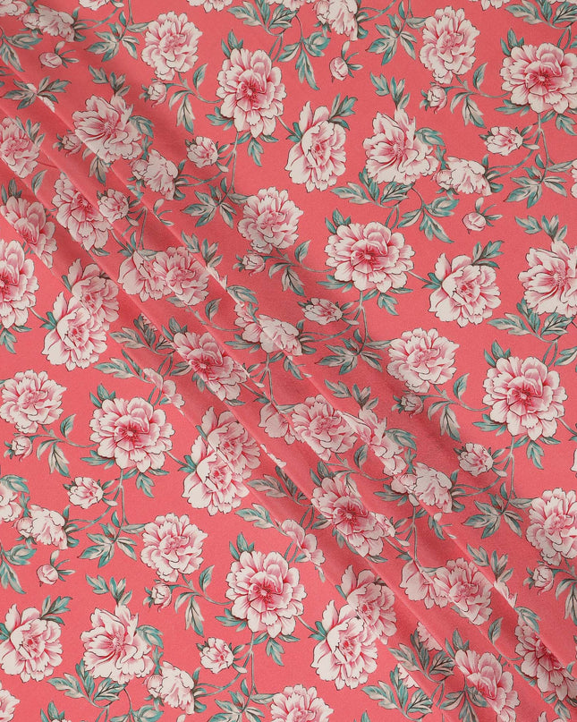 Pink Floral Pure Silk Crepe Fabric 110cm - 1104836