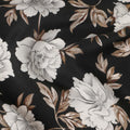 Black Floral Pure Silk Crepe Fabric 110cm - 1104843