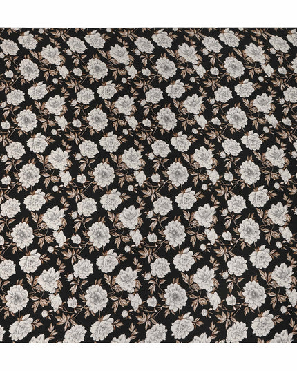 Black Floral Pure Silk Crepe Fabric 110cm - 1104843