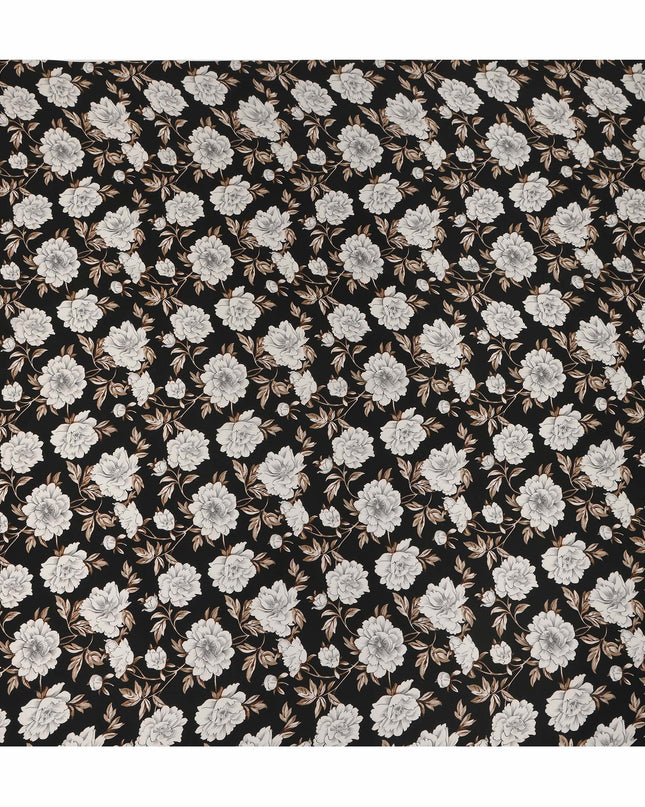 Black Floral Pure Silk Crepe Fabric 110cm - 1104843