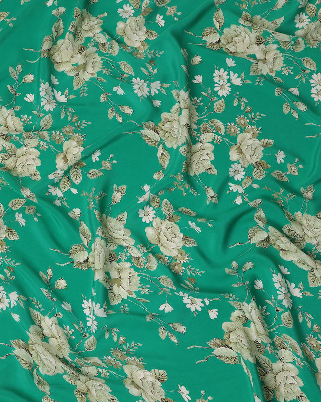 Green Floral Pure Silk Crepe Fabric 110cm - 1104867