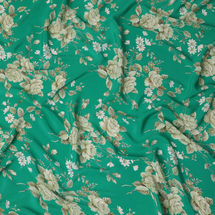 Green Floral Pure Silk Crepe Fabric 110cm - 1104867