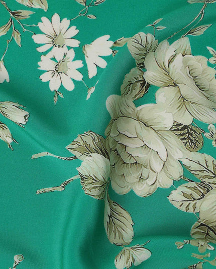 Green Floral Pure Silk Crepe Fabric 110cm - 1104867