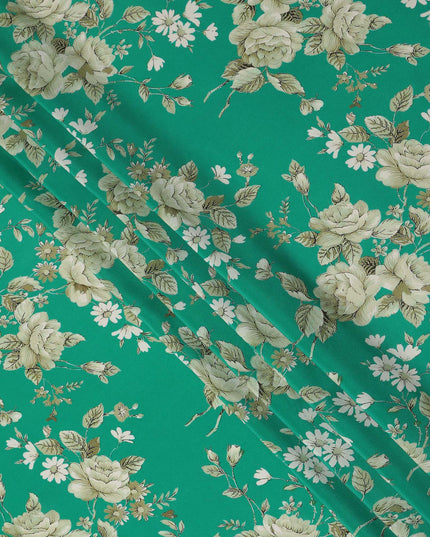 Green Floral Pure Silk Crepe Fabric 110cm - 1104867