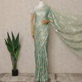 Sea Green Premium French Silk Chiffon Saree With Gold Woven Floral Motifs 5.5 Mtrs Length 110 Cms Width Lightweight Elegant Fabric From France Blouse Not Included-D27232