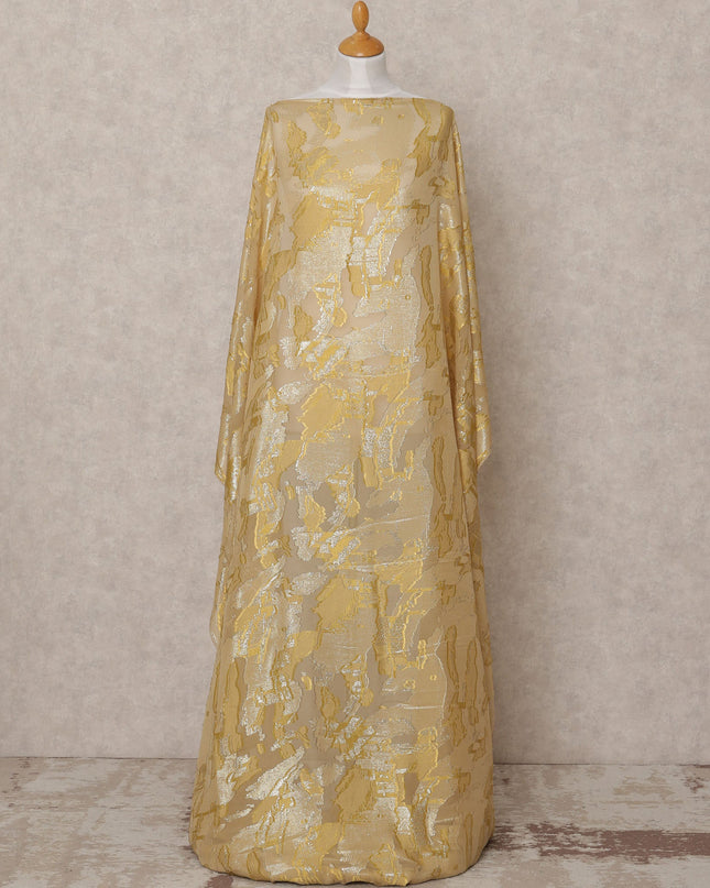 Gold Fransawi Metallic Lurex Abstract Somali Silk Chiffon Dirac Fabric – 3.5 Meters, Width 140 cm, Made in France-D24755
