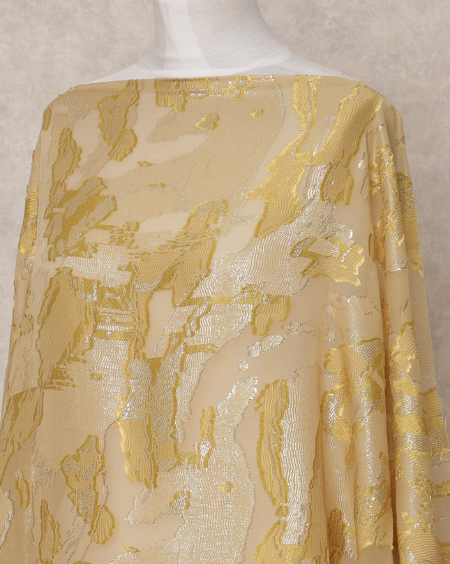 Gold Fransawi Metallic Lurex Abstract Somali Silk Chiffon Dirac Fabric – 3.5 Meters, Width 140 cm, Made in France-D24755