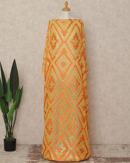 Orange Geometric Fransawi Silk Chiffon Dirac Lurex