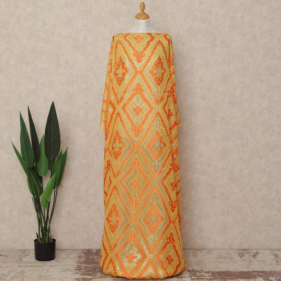 Orange Geometric Fransawi Silk Chiffon Dirac Lurex
