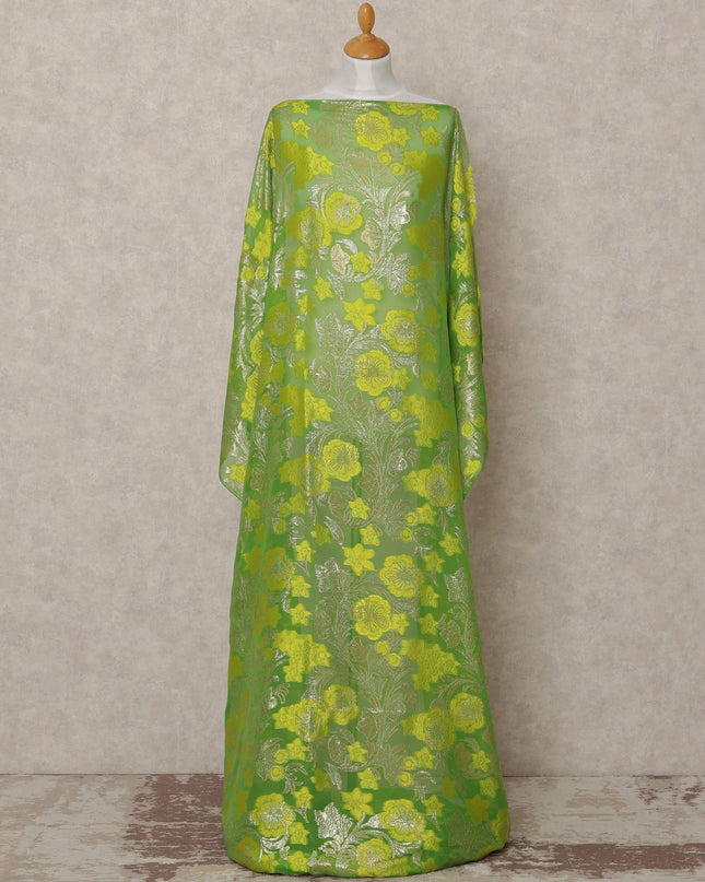 Lime Green Fransawi Metallic Lurex Somali Silk Chiffon Dirac Fabric – 3.5 Meters, Width 140 cm, Made in France-D24745
