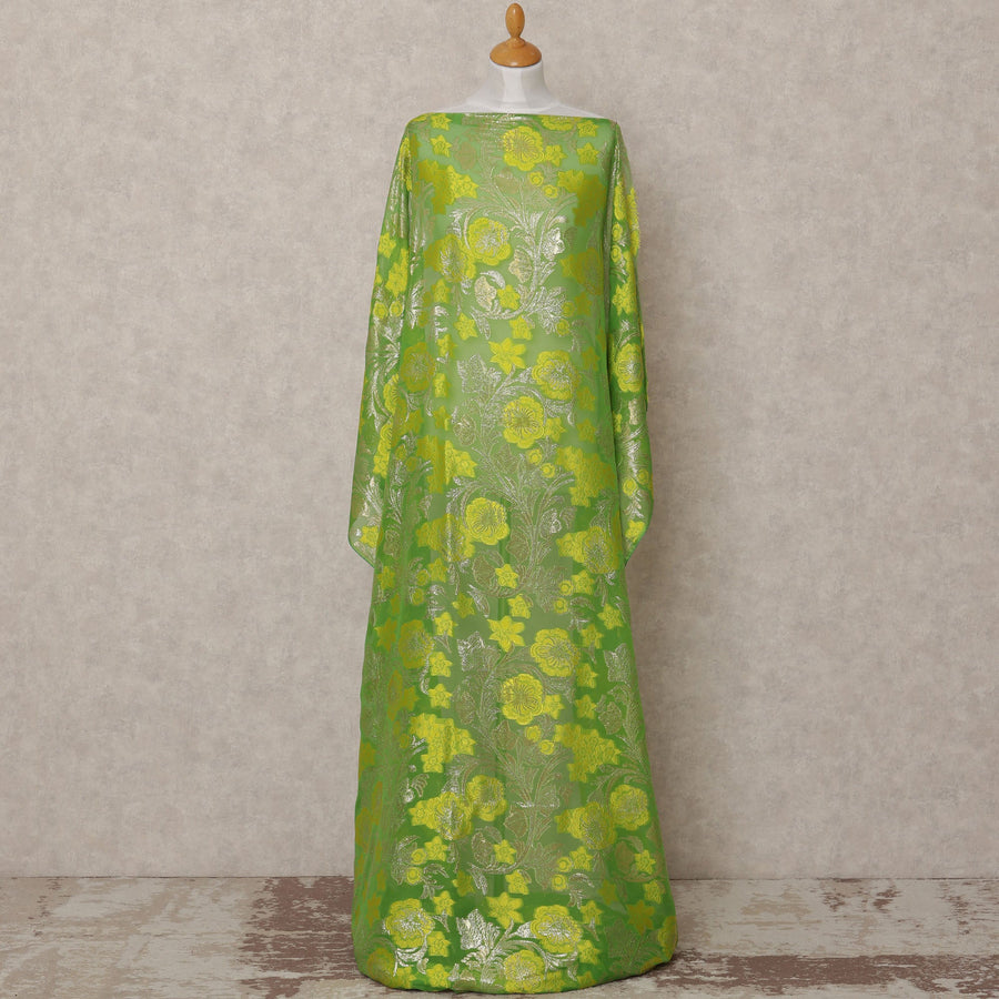 قماش ديراك من الحرير الصومالي من لوركس معدني فرانساوي باللون الأخضر الليموني - 3.5 متر، العرض 140 سم، صنع في فرنسا - D24745