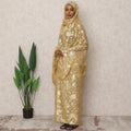 Golden Beige Fransawi Silk Chiffon Thobe with Metallic Lurex Design, 4.5 Mtrs Length, Width 110 Cms, France-D24397